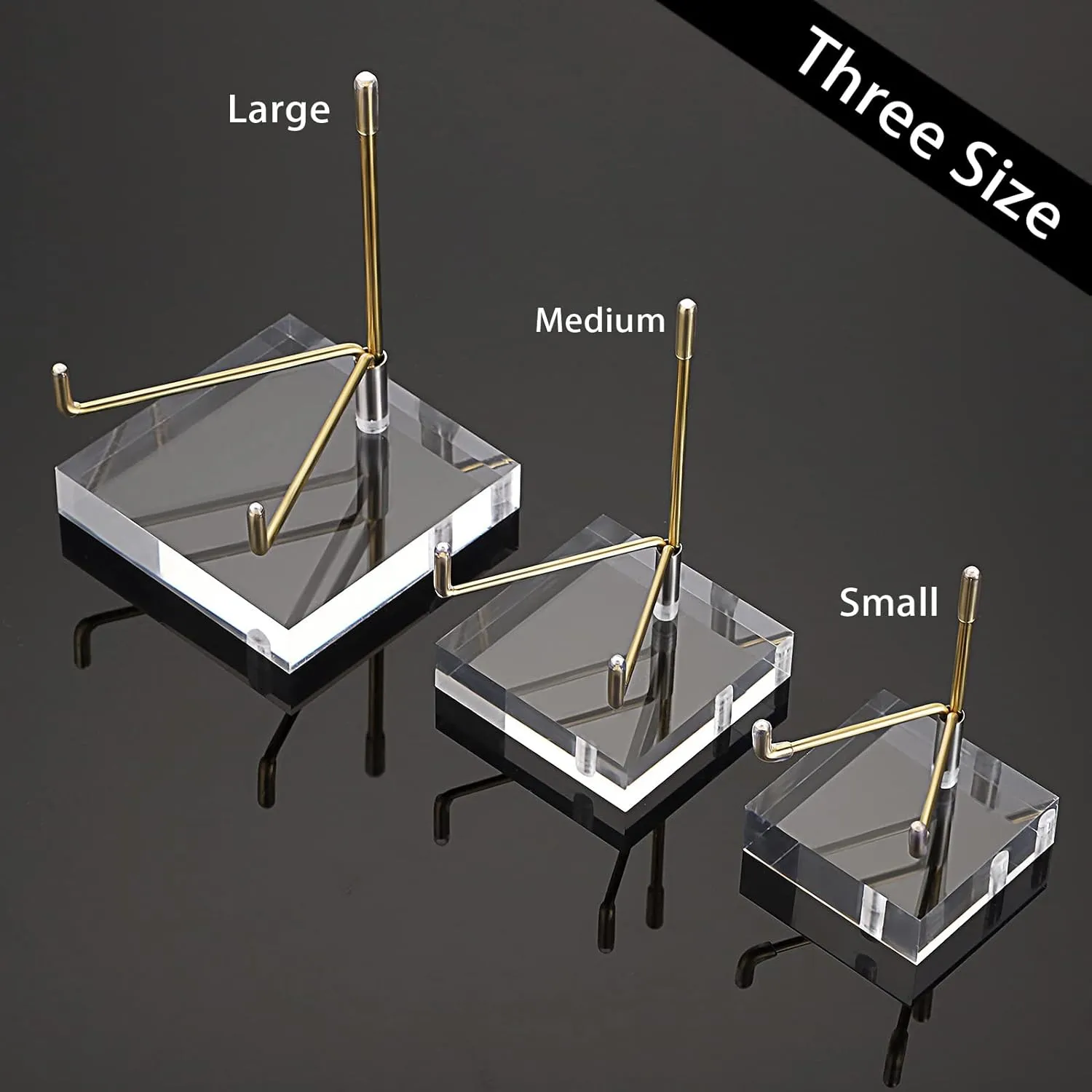 Hipiwe Clear Acrylic Display Stand Holder with Adjustable Metal Arms Display Easel Stands for Gemstones Fossils Minerals Agate Slabs Plates Crystals Saucers Collectibles, 3.1x3.1x4.5 inch