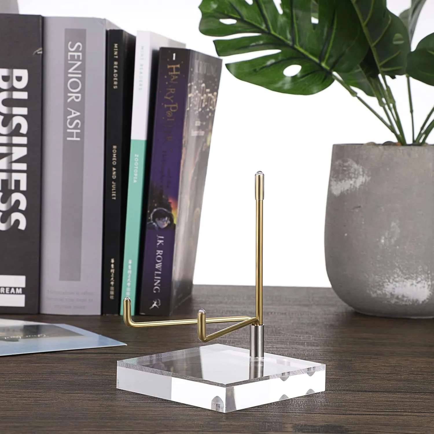 Hipiwe Clear Acrylic Display Stand Holder with Adjustable Metal Arms Display Easel Stands for Gemstones Fossils Minerals Agate Slabs Plates Crystals Saucers Collectibles, 3.1x3.1x4.5 inch