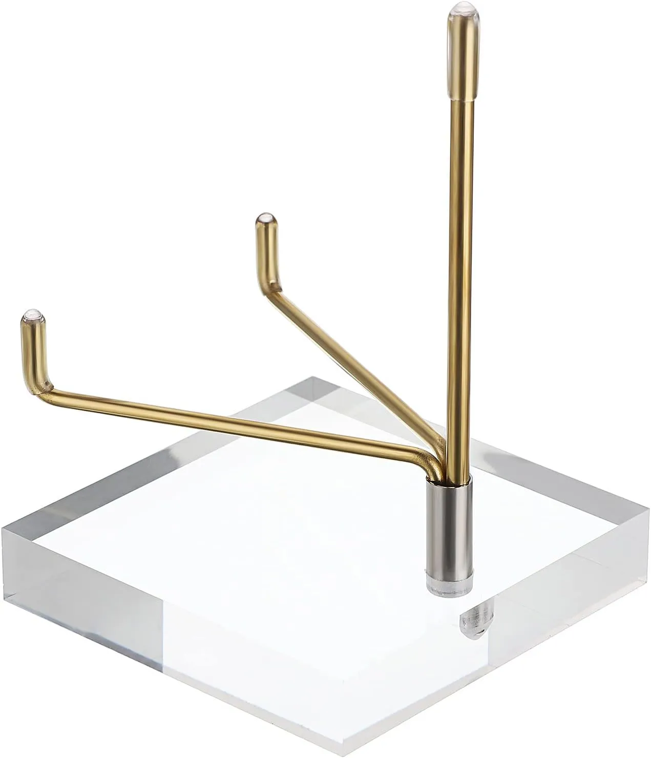 Hipiwe Clear Acrylic Display Stand Holder with Adjustable Metal Arms Display Easel Stands for Gemstones Fossils Minerals Agate Slabs Plates Crystals Saucers Collectibles, 3.1x3.1x4.5 inch
