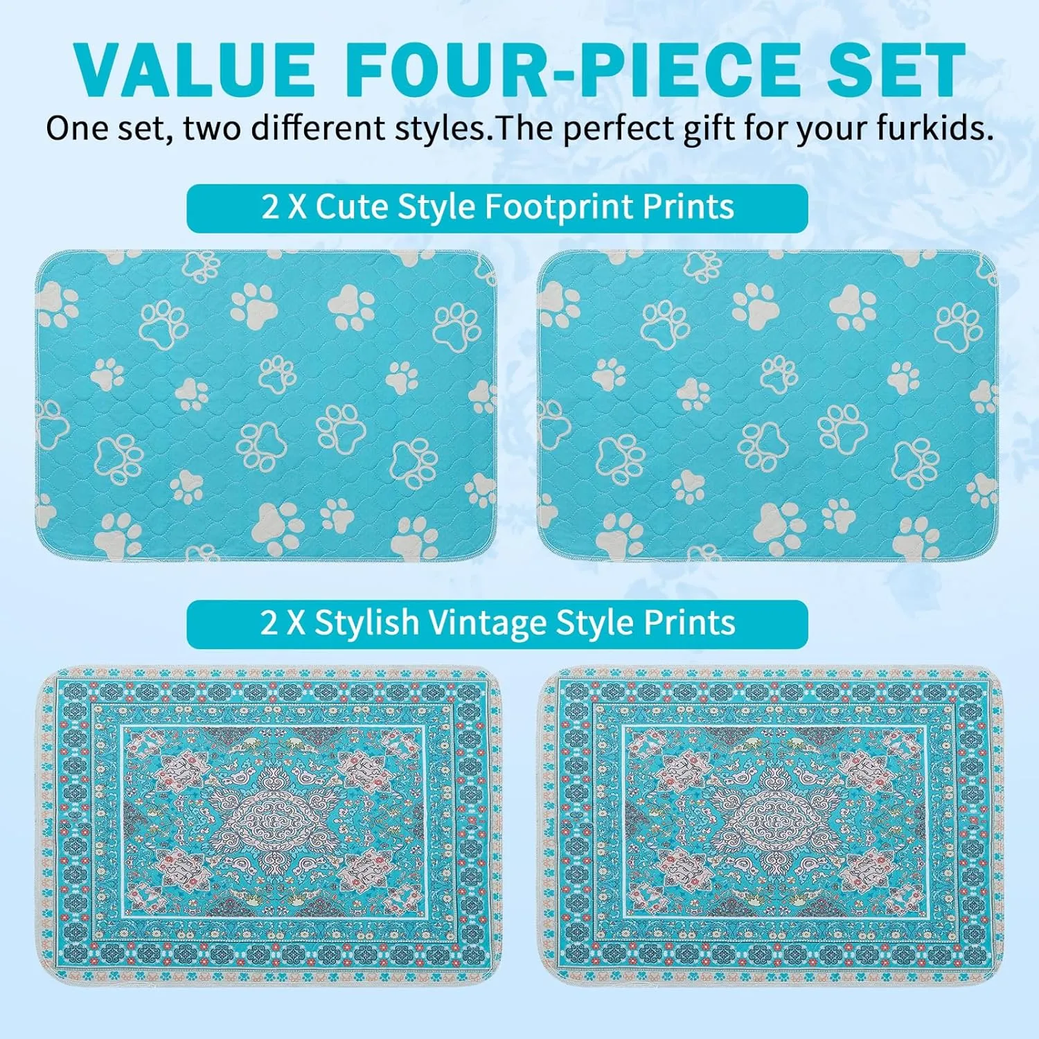 Homimp Washable Pee Pads for Dogs, 4 Pack Reusable Puppy Pads, Absorbent and Leakproof Dog Pee Pads, Non Slip Puppy Training Pads, Pet Mat for Floor, Crate, Couch, Whelping, 18"x24"