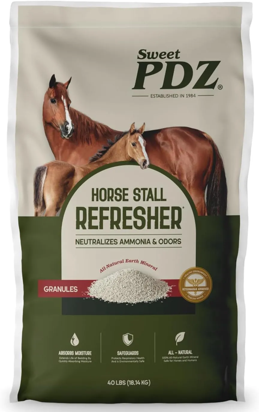 Horse Stall Refresher Granules, Stall Refresher Odor Eliminator, Barn Stall Deodorizer, 40 lbs