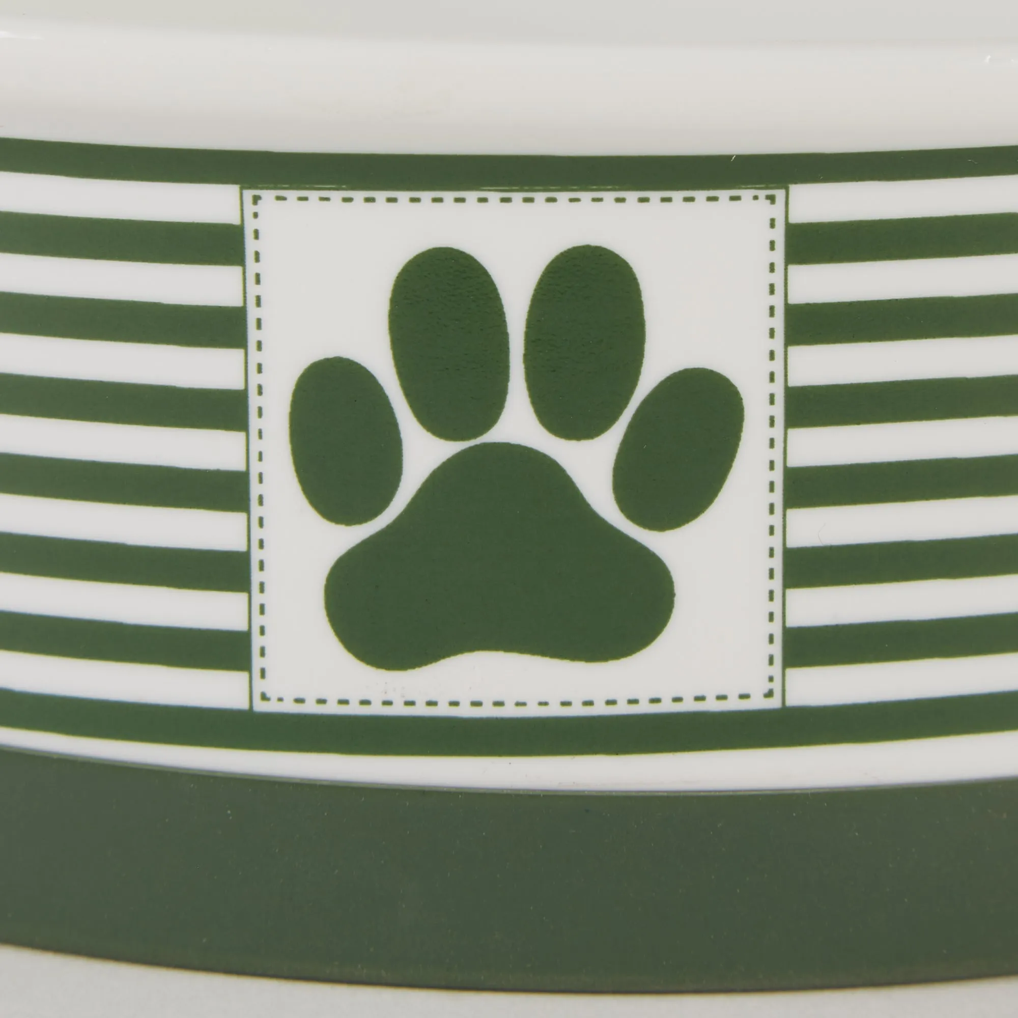 Hunter Green Striped Paw Patch Pet Bowl Set of 2, Medium - 1.5 C. Capacity