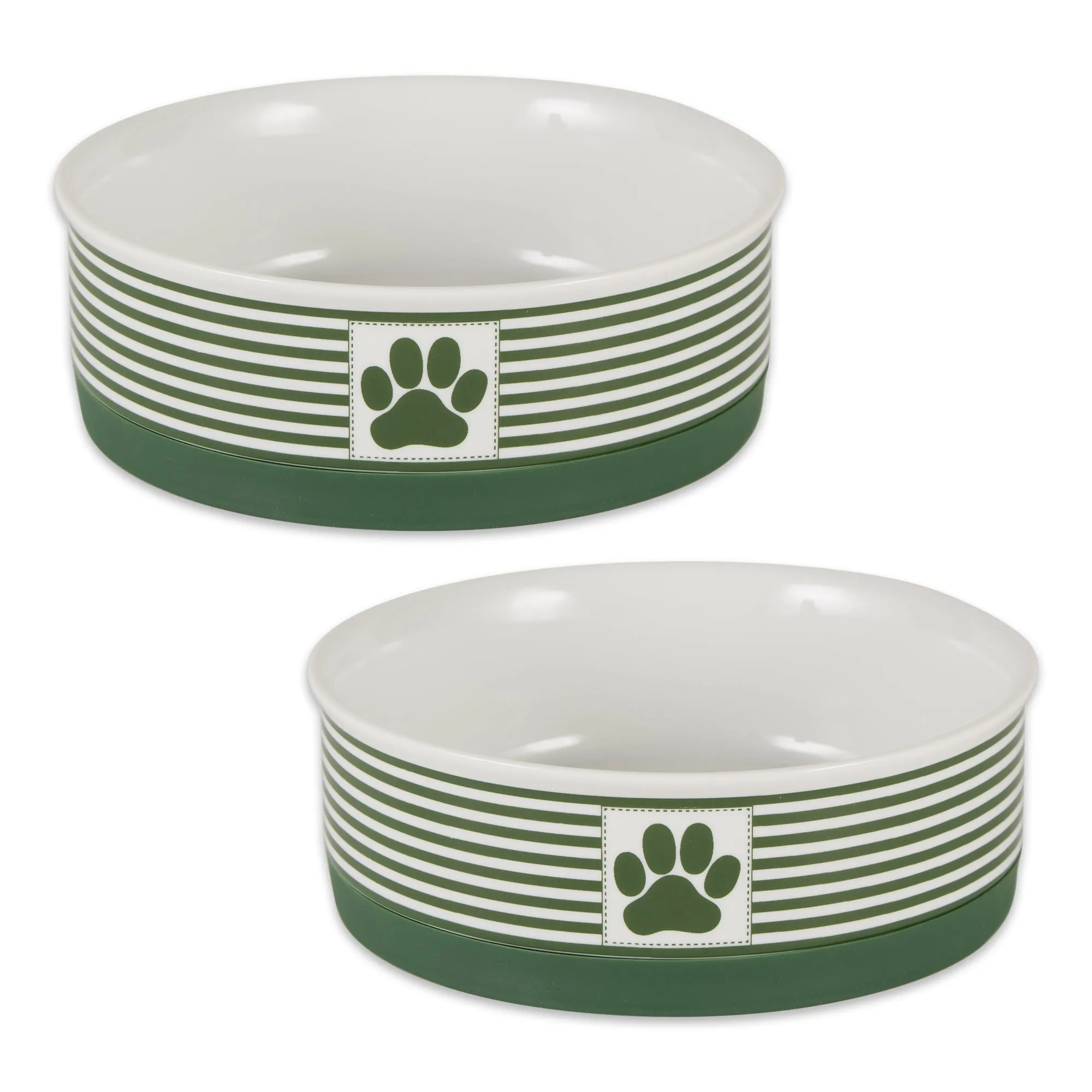 Hunter Green Striped Paw Patch Pet Bowl Set of 2, Medium - 1.5 C. Capacity