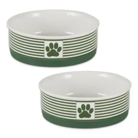 Hunter Green Striped Paw Patch Pet Bowl Set of 2, Medium - 1.5 C. Capacity