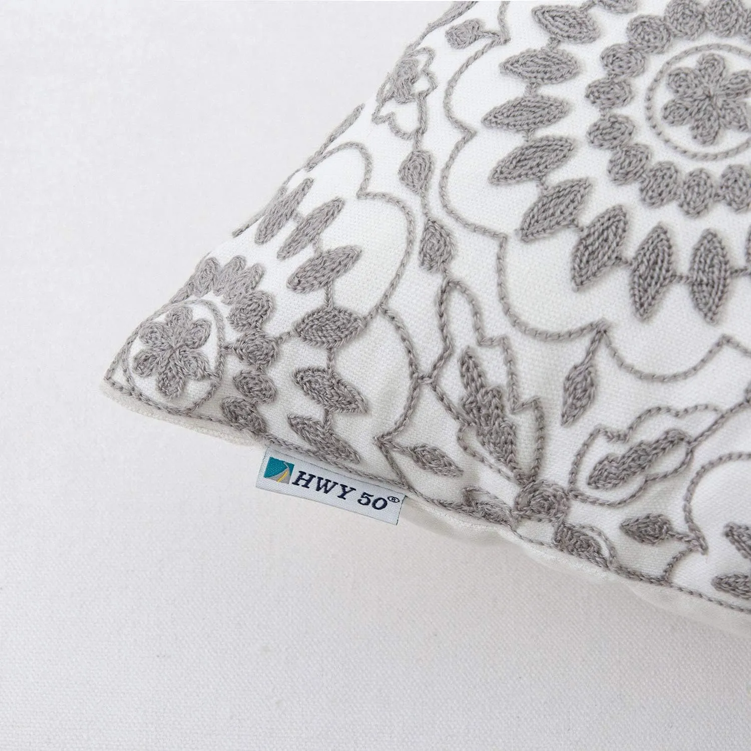 HWY 50 Gray Grey Decorative Throw Pillow Covers 18x18 Inch, Pack of 2 Embroidered Cotton Farmhouse Cushion Cover Pillow Case for Sofa Couch Living Room Bed Bedroon, Little Sunflower Design