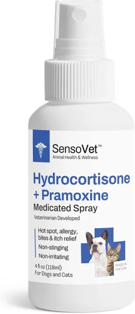 Hydrocortisone & Pramoxine Medicated Spray for Dogs & Cats - Itch Relief, Insect Bites, Hot Spots (4oz)