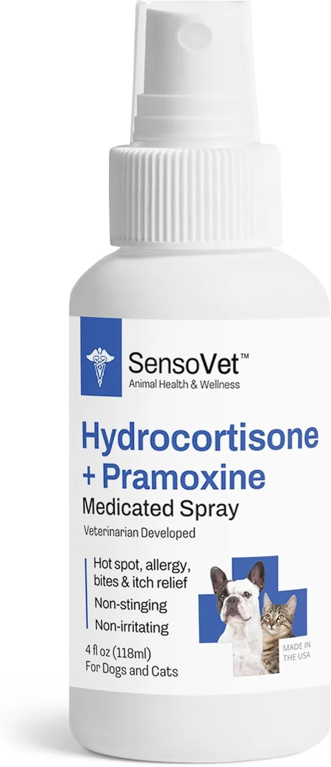 Hydrocortisone & Pramoxine Medicated Spray for Dogs & Cats - Itch Relief, Insect Bites, Hot Spots (4oz)