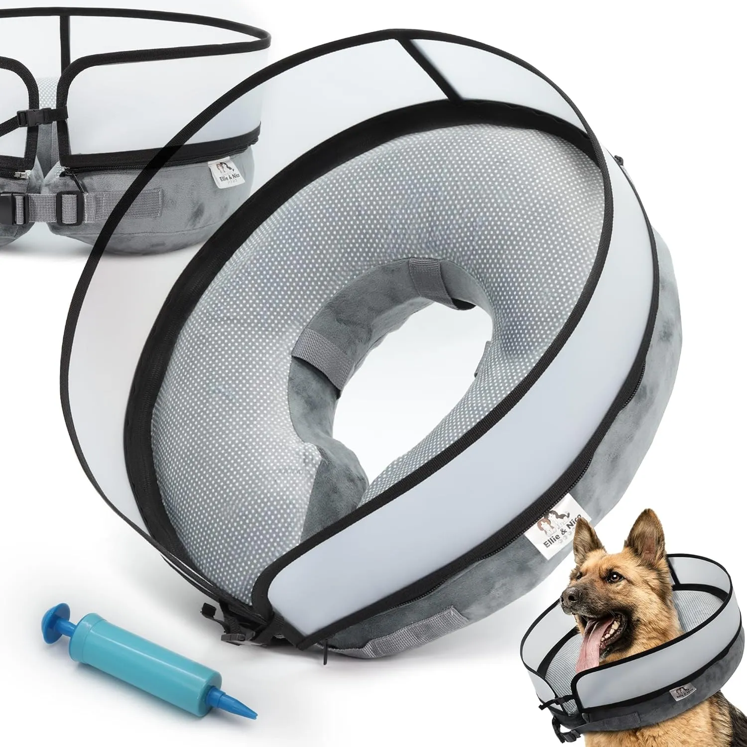 Inflatable Dog Cone Collar w/Pump - Large Dog Donut Collar After Surgery - Washable Dog Cone Collar w/Removable Soft Cone for Dogs After Surgery- Dog Cone Alternative After Surgery w/Soft Cover