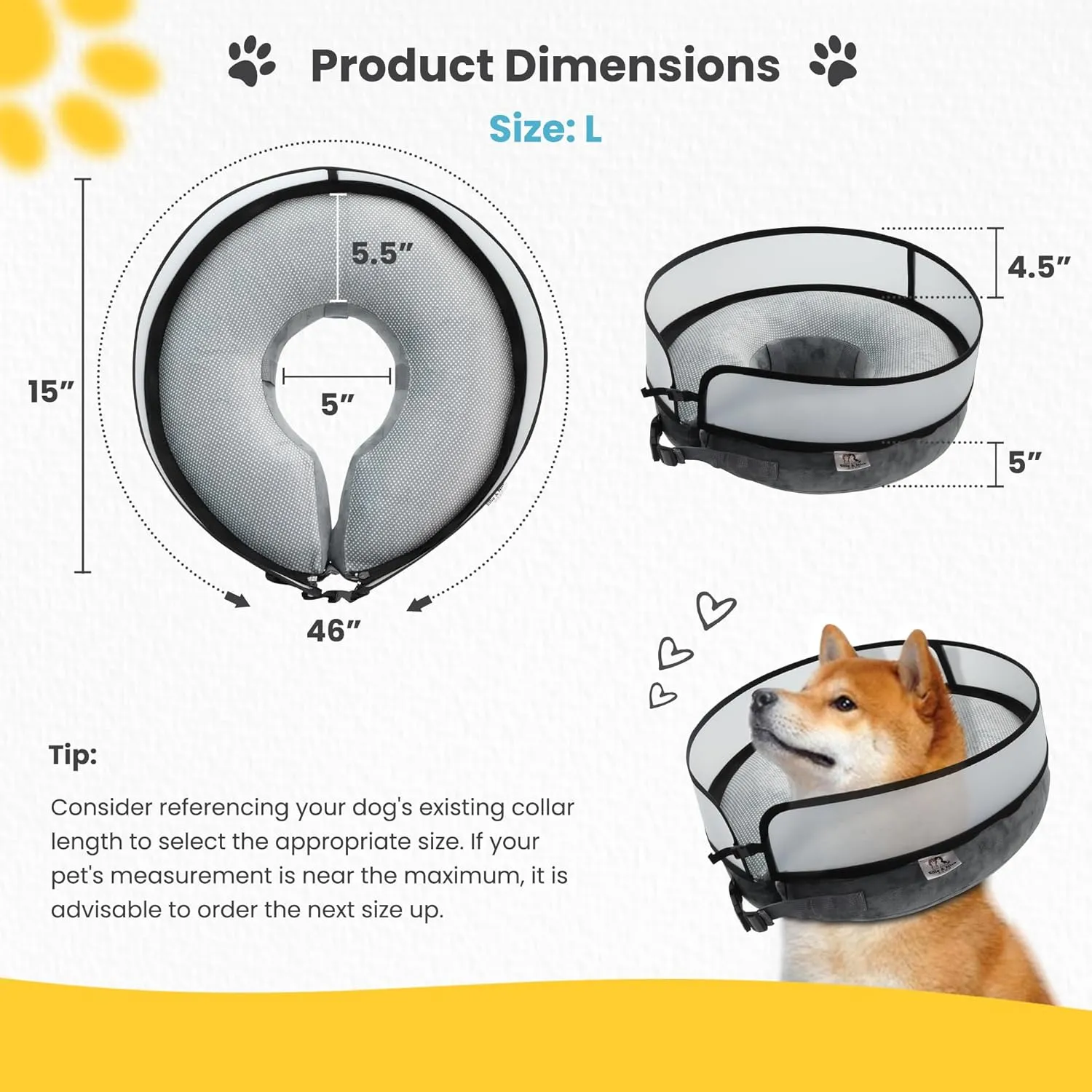 Inflatable Dog Cone Collar w/Pump - Large Dog Donut Collar After Surgery - Washable Dog Cone Collar w/Removable Soft Cone for Dogs After Surgery- Dog Cone Alternative After Surgery w/Soft Cover