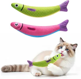 Interactive Cat Toys with [5000mg A  Organic Catnip] [Baby Grade] Soft Chew Kicker Cat Toys for Indoor Cats & Kittens, Crinkle &Rattle Fish Sound Toy, Drives Bored Cats Crazy with Fun,2 Pack