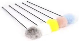 Interactive Rabbit Fur Cat Teaser Wand Set  5-Pack Assorted Colors, 17-inch Plastic Rod with 4-inch Fur Ball, Engaging Feather Toys for Indoor Cats