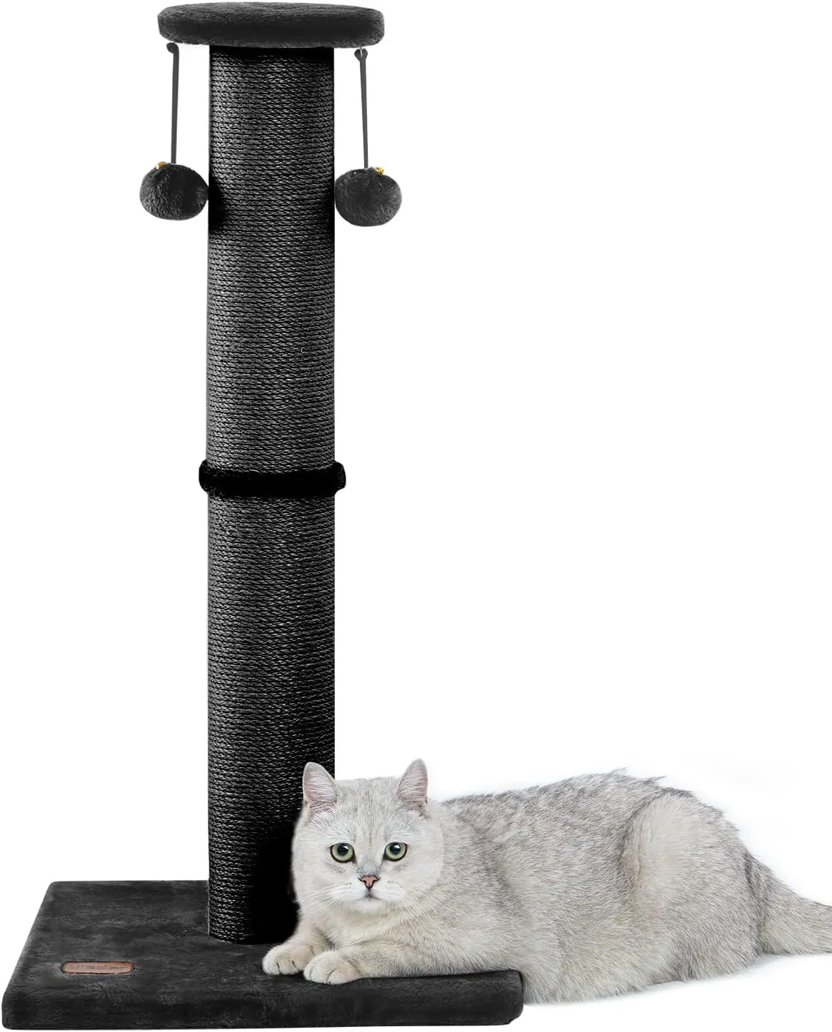 Kilodor 34Inch Tall Cat Scratching Post,4.3Inch Diameter Large Sisal Cat Scratch Post with Ball, Sturdy and Durable Cat Scratcher for Indoor Cats Adults Black