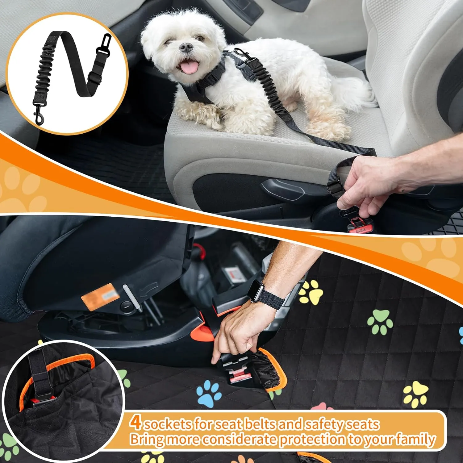 Large Dog Car Seat Cover for Back Seat 100% Waterproof Durable 600D 6-Layer Scratchproof Nonslip with Mesh Window for Dog Hammock for Car Trucks SUV