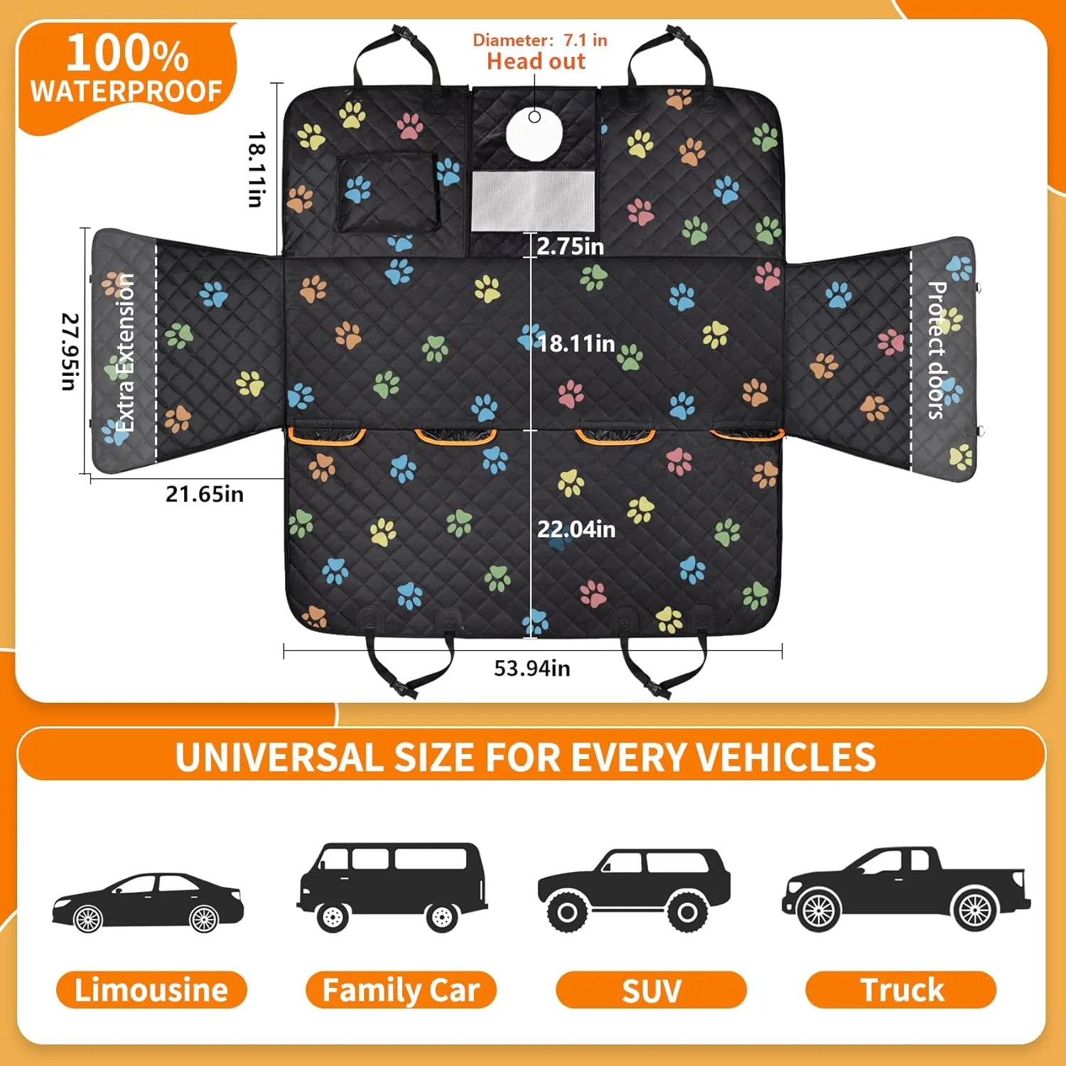 Large Dog Car Seat Cover for Back Seat 100% Waterproof Durable 600D 6-Layer Scratchproof Nonslip with Mesh Window for Dog Hammock for Car Trucks SUV