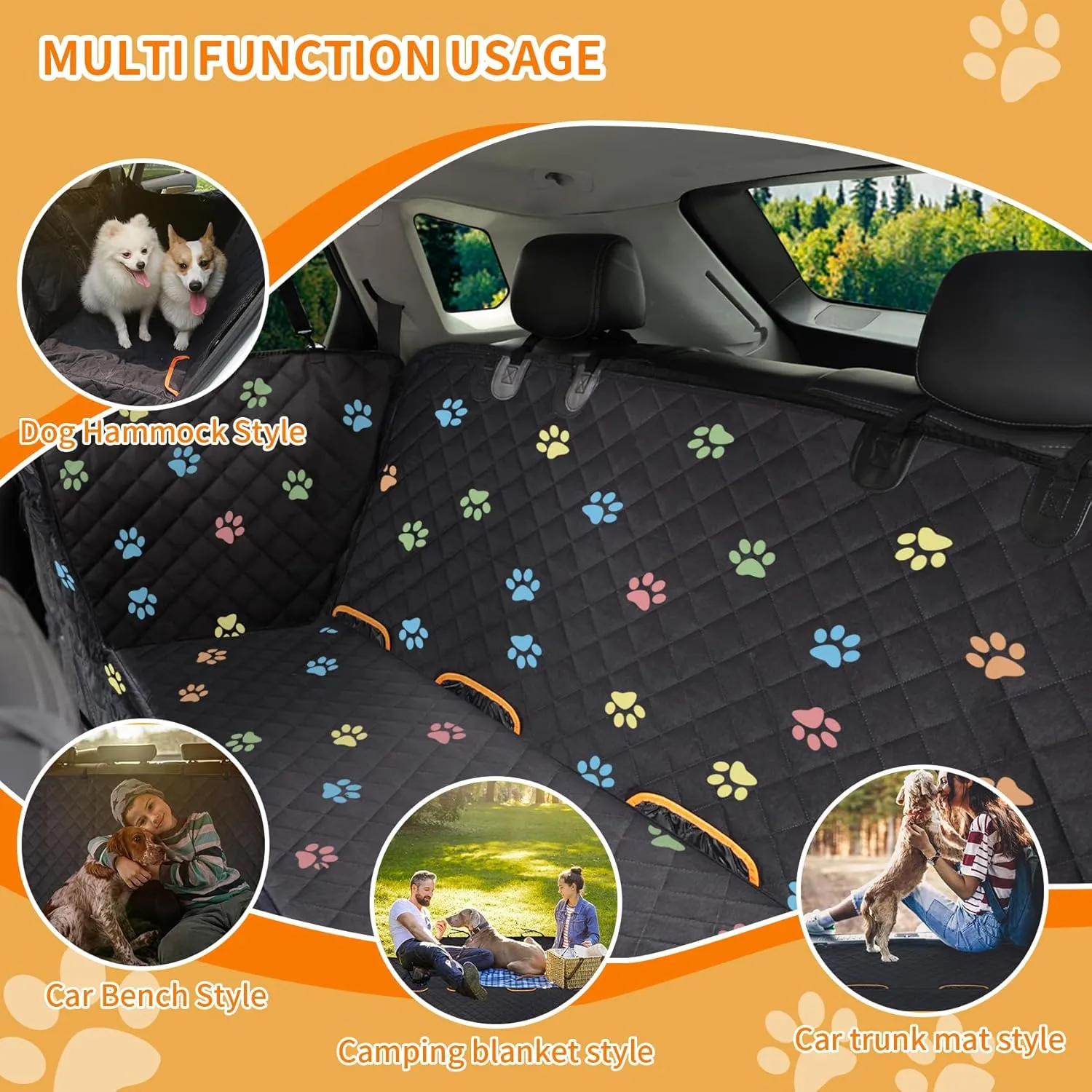 Large Dog Car Seat Cover for Back Seat 100% Waterproof Durable 600D 6-Layer Scratchproof Nonslip with Mesh Window for Dog Hammock for Car Trucks SUV