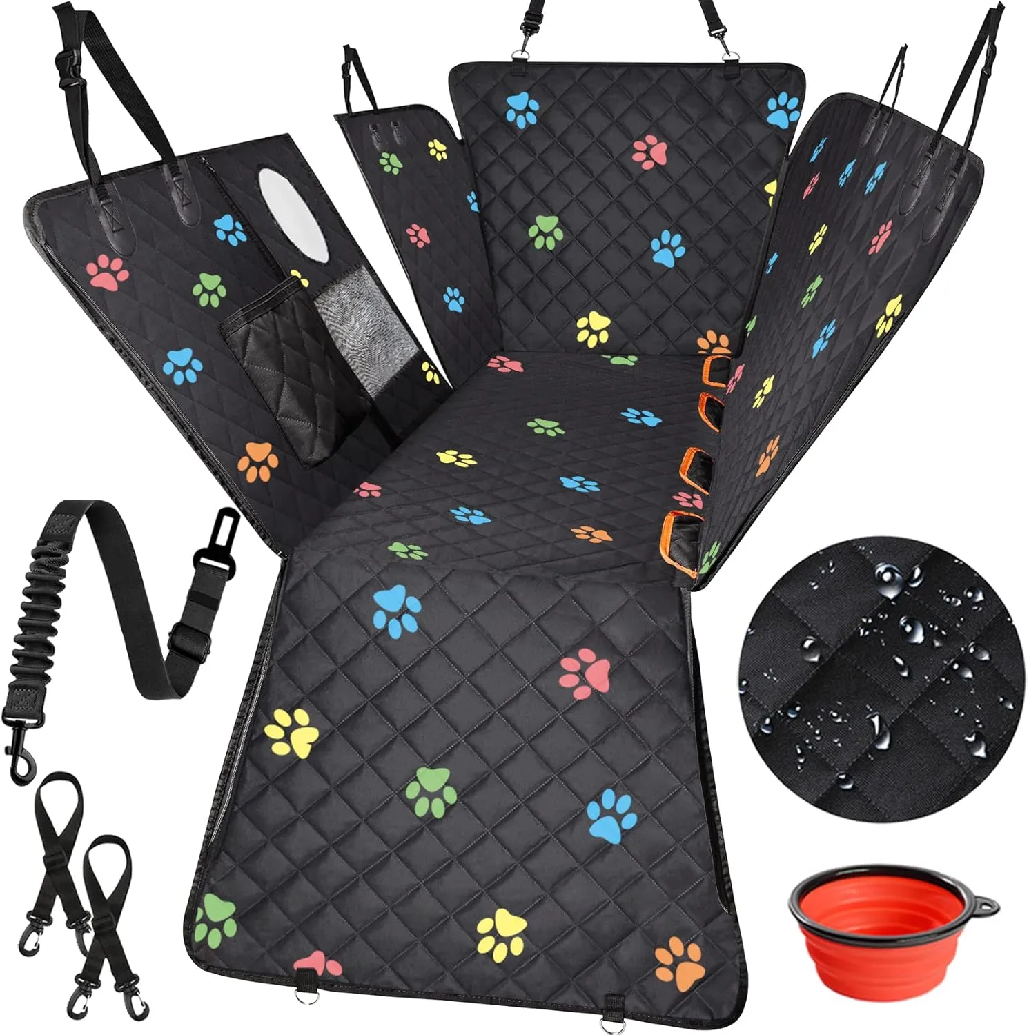 Large Dog Car Seat Cover for Back Seat 100% Waterproof Durable 600D 6-Layer Scratchproof Nonslip with Mesh Window for Dog Hammock for Car Trucks SUV