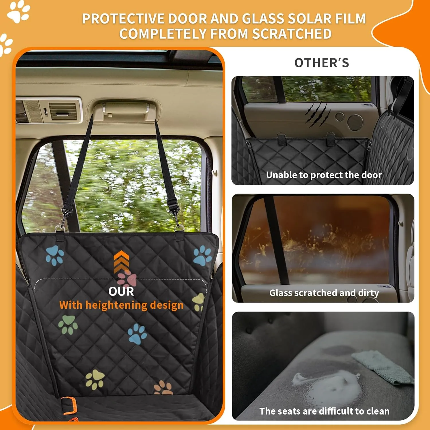 Large Dog Car Seat Cover for Back Seat 100% Waterproof Durable 600D 6-Layer Scratchproof Nonslip with Mesh Window for Dog Hammock for Car Trucks SUV