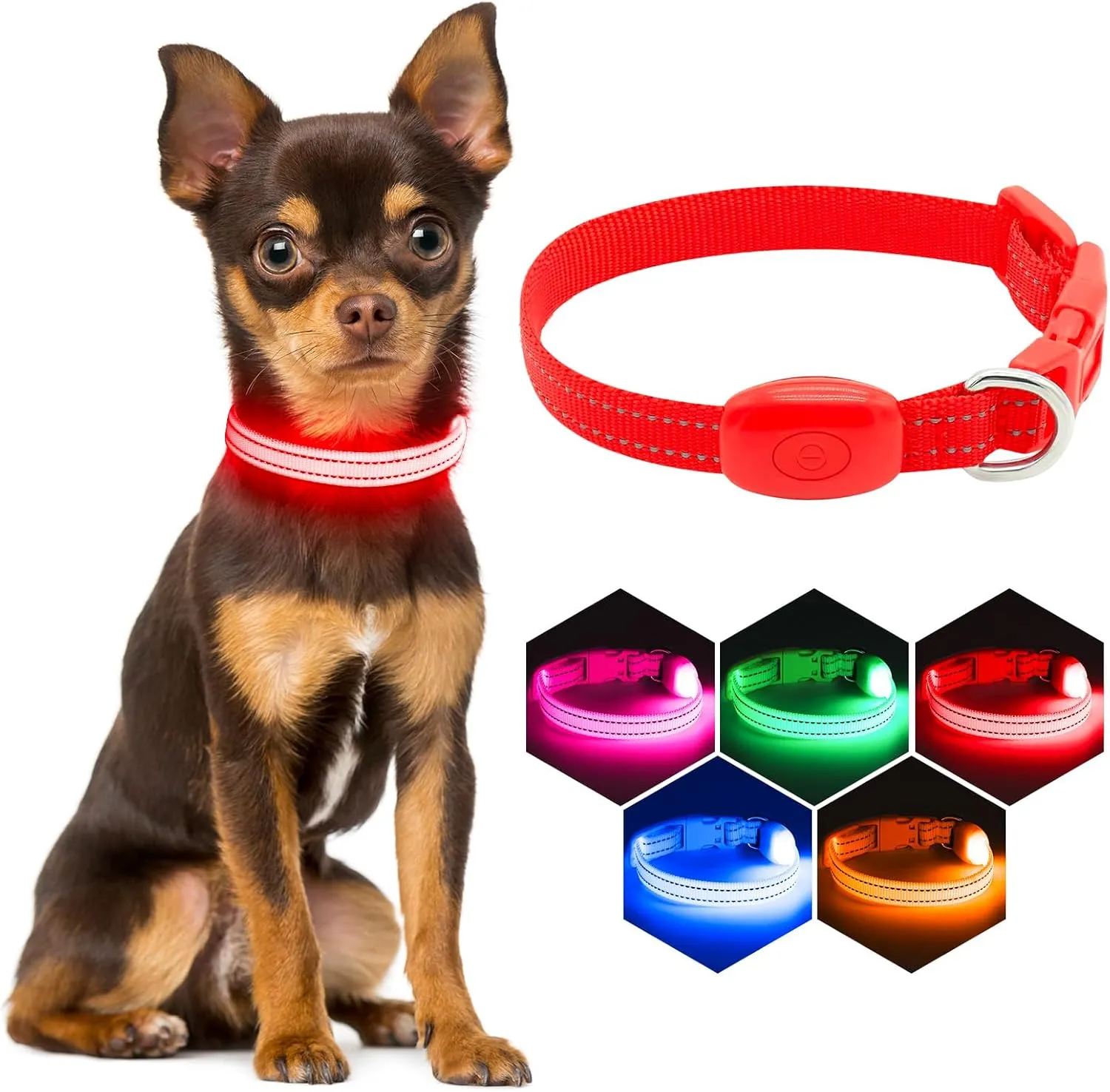 Light Up Dog Collar for Small Dogs - Rechargeable Puppy LED Collar Glowing Dog Lights for Night Walking (X-Small, Red)
