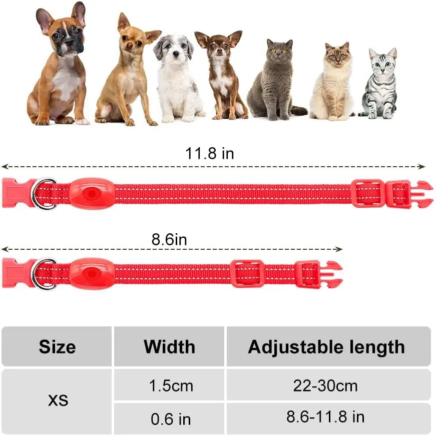 Light Up Dog Collar for Small Dogs - Rechargeable Puppy LED Collar Glowing Dog Lights for Night Walking (X-Small, Red)