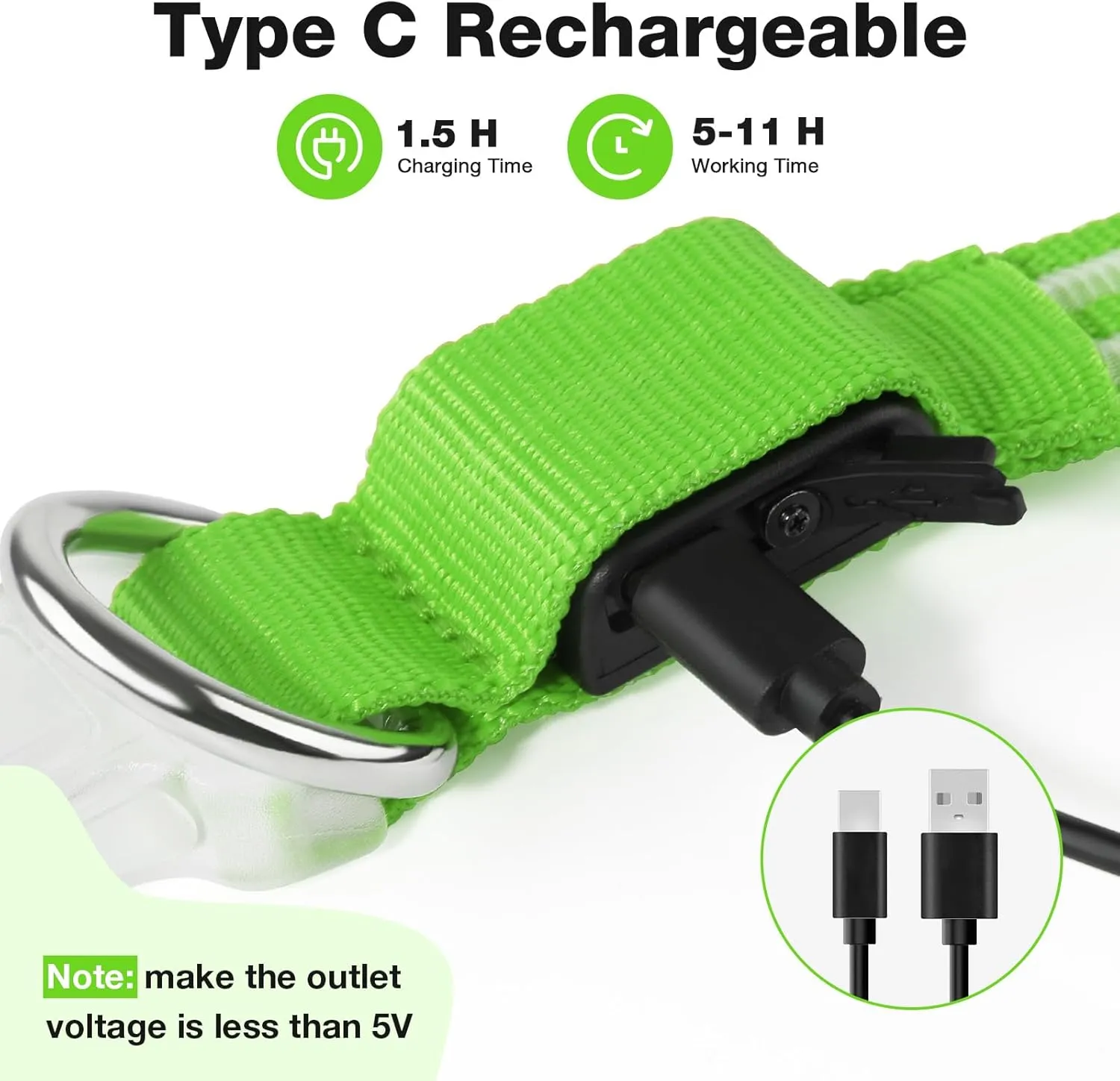 Light Up Dog Collar Rechargable,Reflective LED Collars for Small Medium Large Dogs,Lighted Dog Collars Lights for Night Walking-Waterproof,Green,M