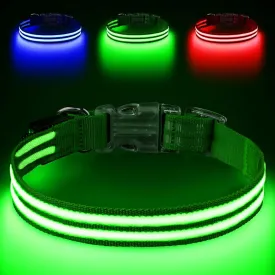 Light Up Dog Collar Rechargable,Reflective LED Collars for Small Medium Large Dogs,Lighted Dog Collars Lights for Night Walking-Waterproof,Green,M