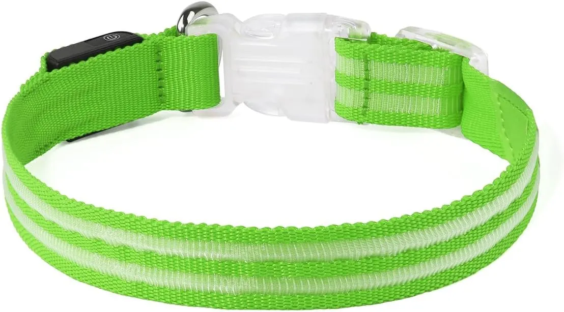 Light Up Dog Collar Rechargable,Reflective LED Collars for Small Medium Large Dogs,Lighted Dog Collars Lights for Night Walking-Waterproof,Green,M