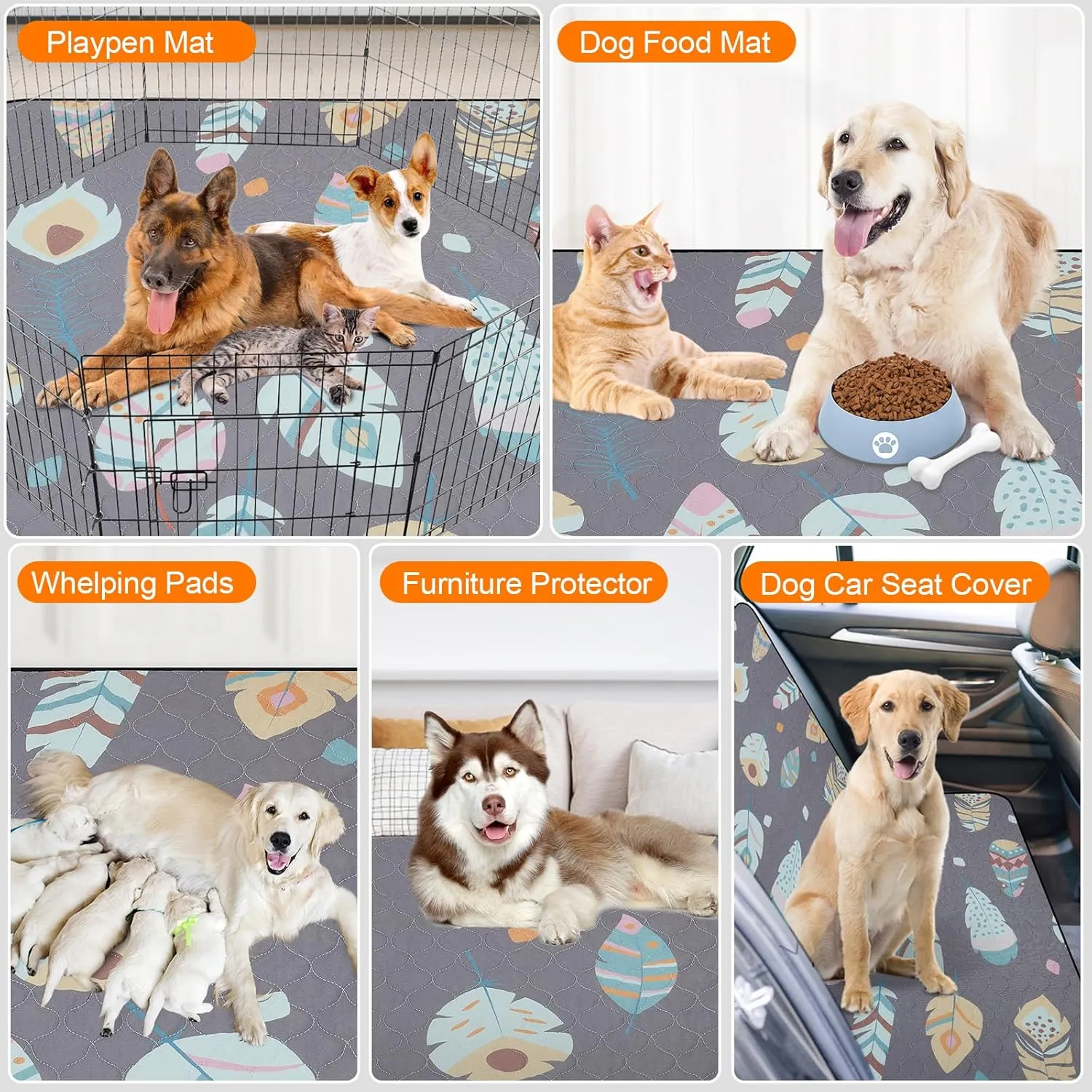 LOOBANI Washable Pee Pads for Dogs, 2 Pack Ultra-Absorbent and Leak-Proof Whelping Pads, Non-Slip Reusable Puppy Mats, Waterproof Puppy Training Mats for Playpen, Crate, Housebreak, 30x32in, Gray