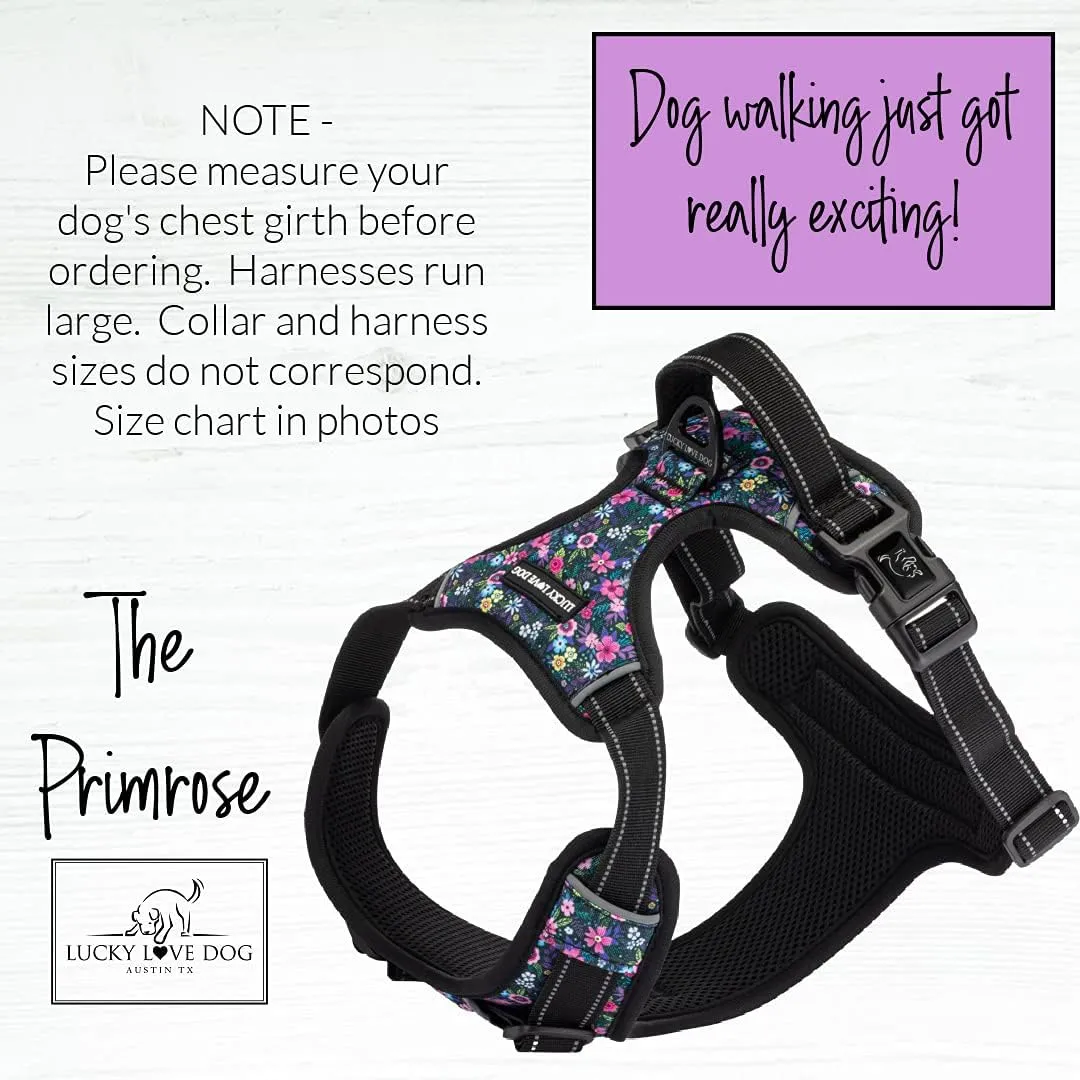Lucky Love Dog No Pull Dog Harness, Adjustable and Easy to Walk, Cute Patterned Harness for Small Medium Large Male & Female Dogs - Primrose, Small