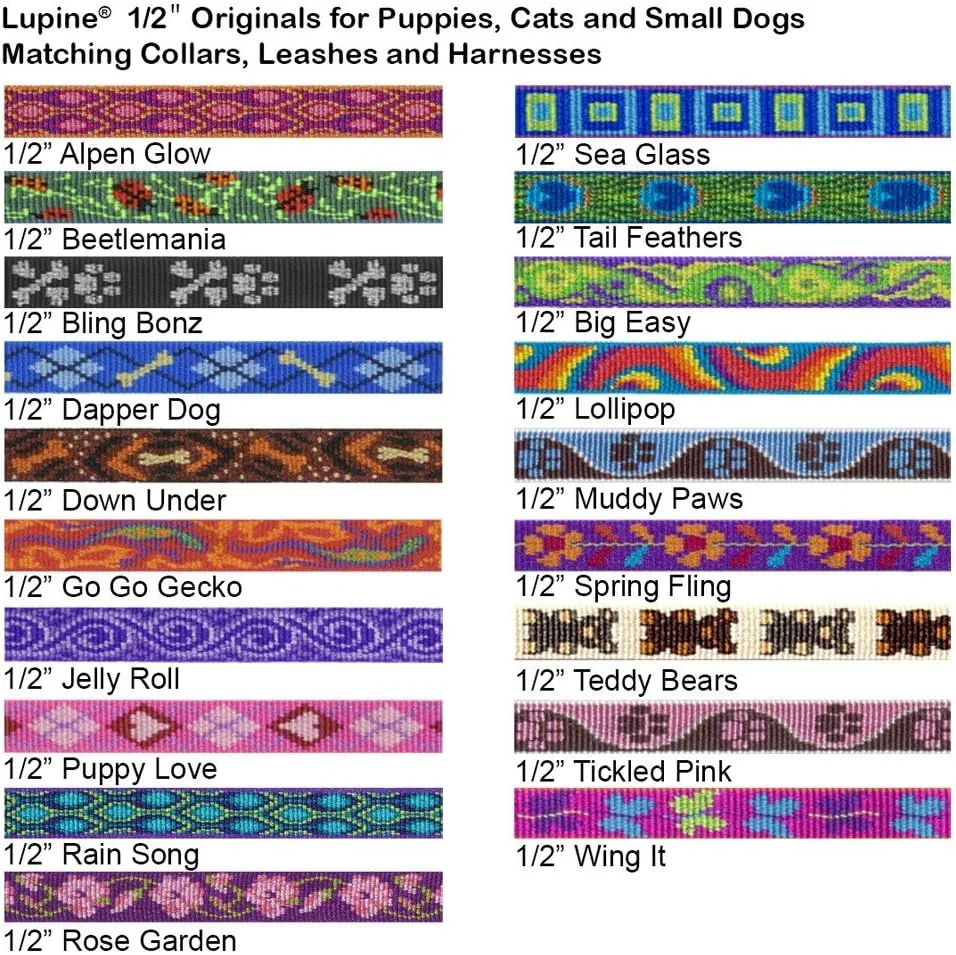 LupinePet Originals 1/2" Rain Song 8-12" Adjustable Collar for Small Dogs