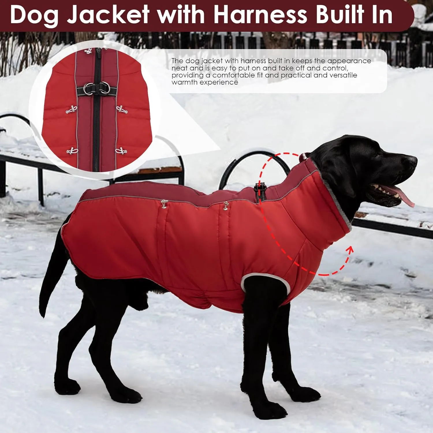 Medium Dog Coat Dog Winter Jacket,Warm Zip Up Snowsuit Dog Harness Vest Reflective Water-Resistant Dog Coat Dog Snow Jacket for Medium Dogs Jack Russell, Mini Schnauzer, Red