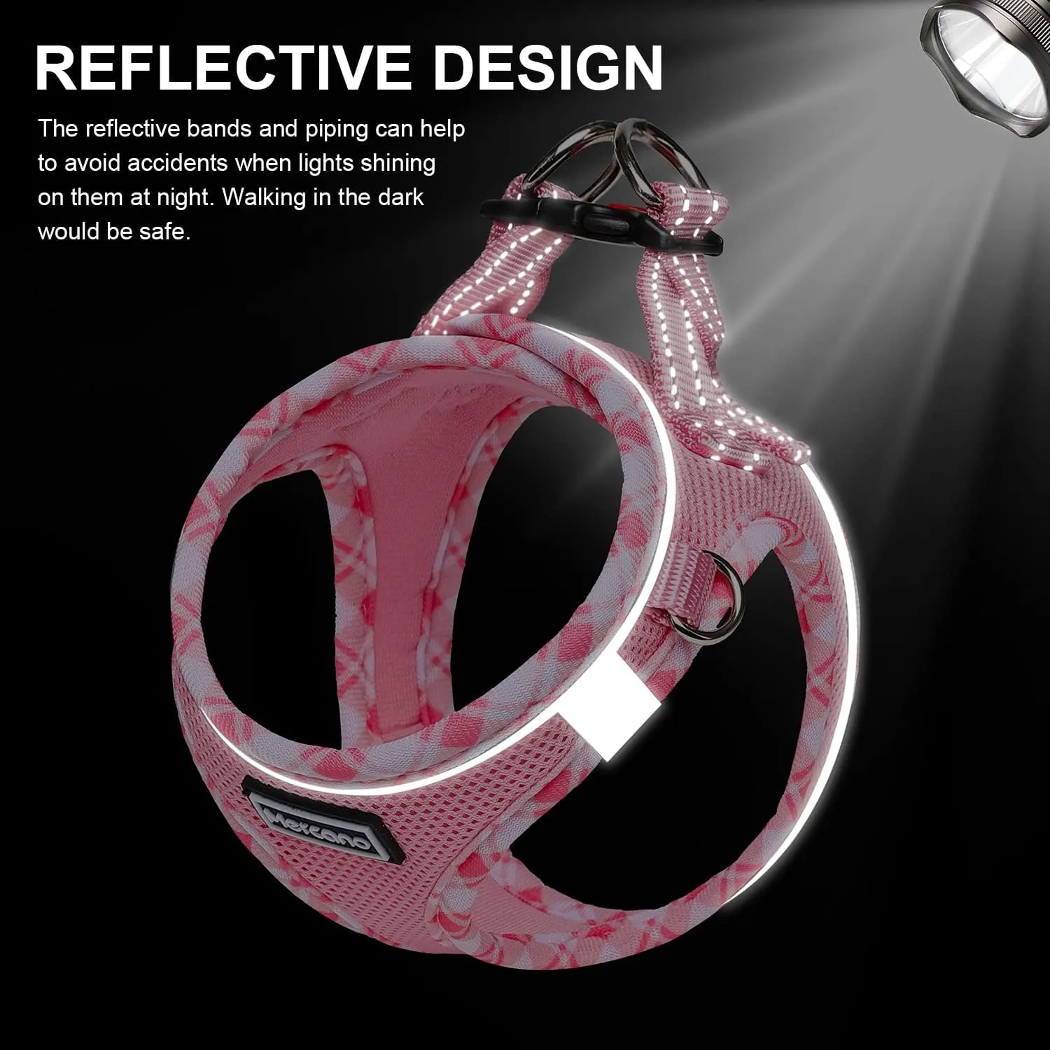 Mercano Soft Mesh Dog Harness and Leash Set, No-Chock Step-in Reflective Breathable Lightweight Easy Walk Vest Harnesses with Safety Buckle for Small Dogs, Cats (Pink, M)