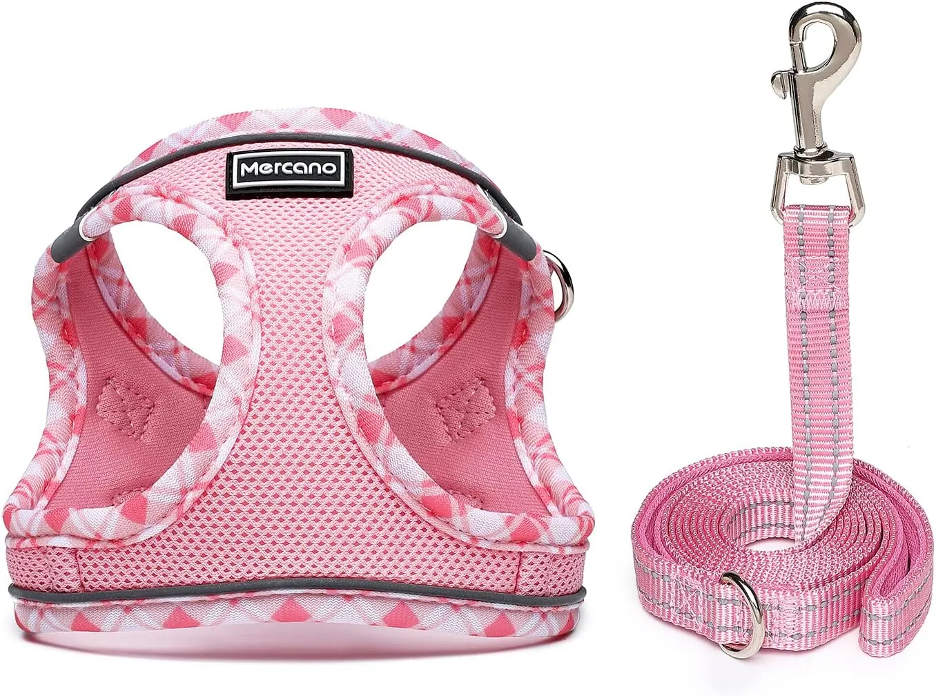 Mercano Soft Mesh Dog Harness and Leash Set, No-Chock Step-in Reflective Breathable Lightweight Easy Walk Vest Harnesses with Safety Buckle for Small Dogs, Cats (Pink, M)