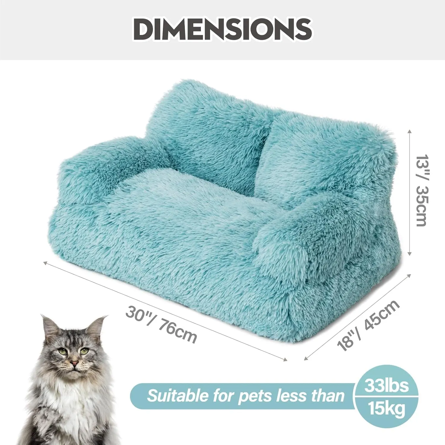 Mewoo Dog Couch, Small Dog Bed with Removable Washable Cover, Cute Cat Couch for Pets, Cat Beds for Indoor Cats with Anti-Slip Bottom (Lake Blue)