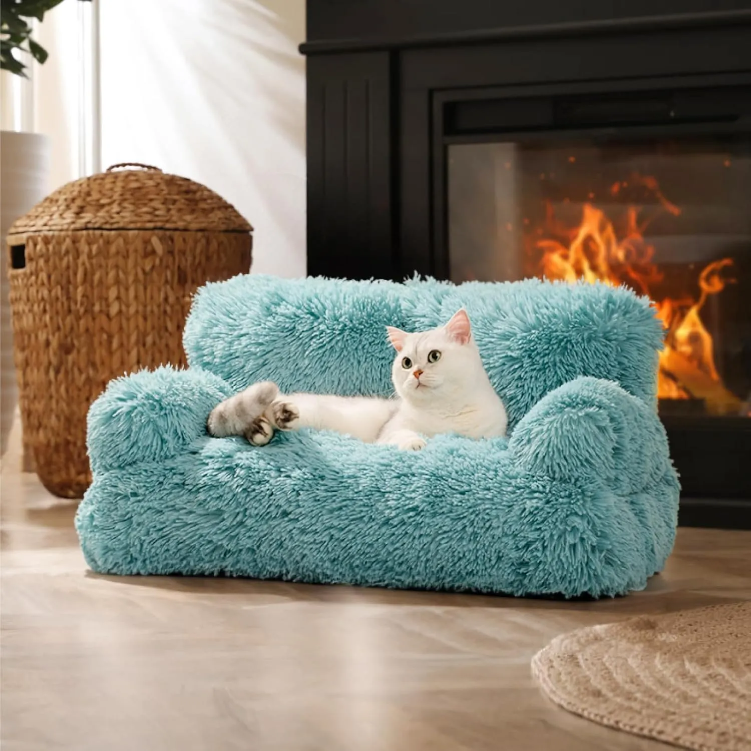 Mewoo Dog Couch, Small Dog Bed with Removable Washable Cover, Cute Cat Couch for Pets, Cat Beds for Indoor Cats with Anti-Slip Bottom (Lake Blue)