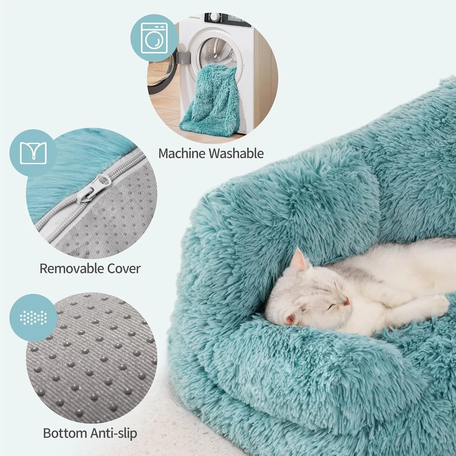 Mewoo Dog Couch, Small Dog Bed with Removable Washable Cover, Cute Cat Couch for Pets, Cat Beds for Indoor Cats with Anti-Slip Bottom (Lake Blue)