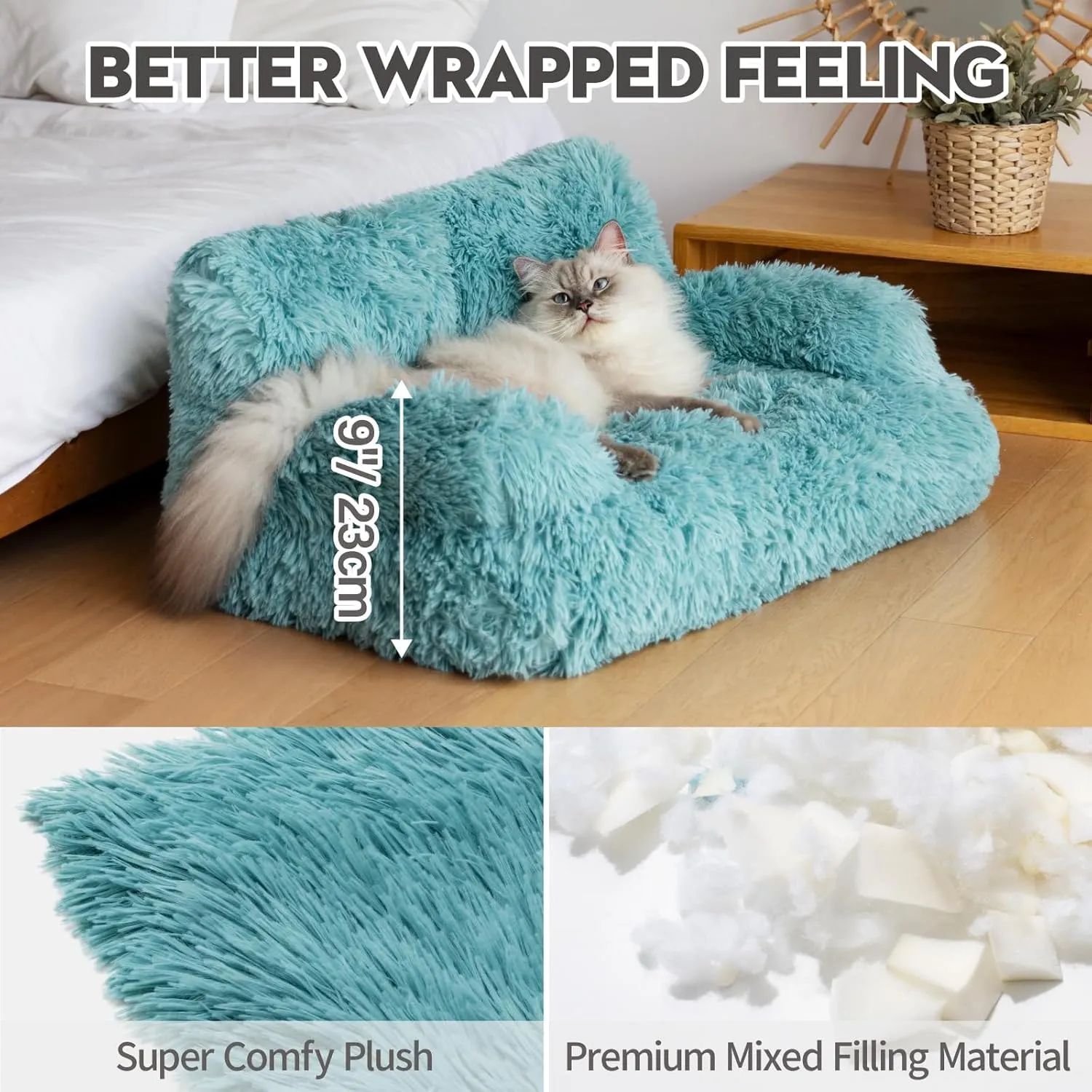 Mewoo Dog Couch, Small Dog Bed with Removable Washable Cover, Cute Cat Couch for Pets, Cat Beds for Indoor Cats with Anti-Slip Bottom (Lake Blue)