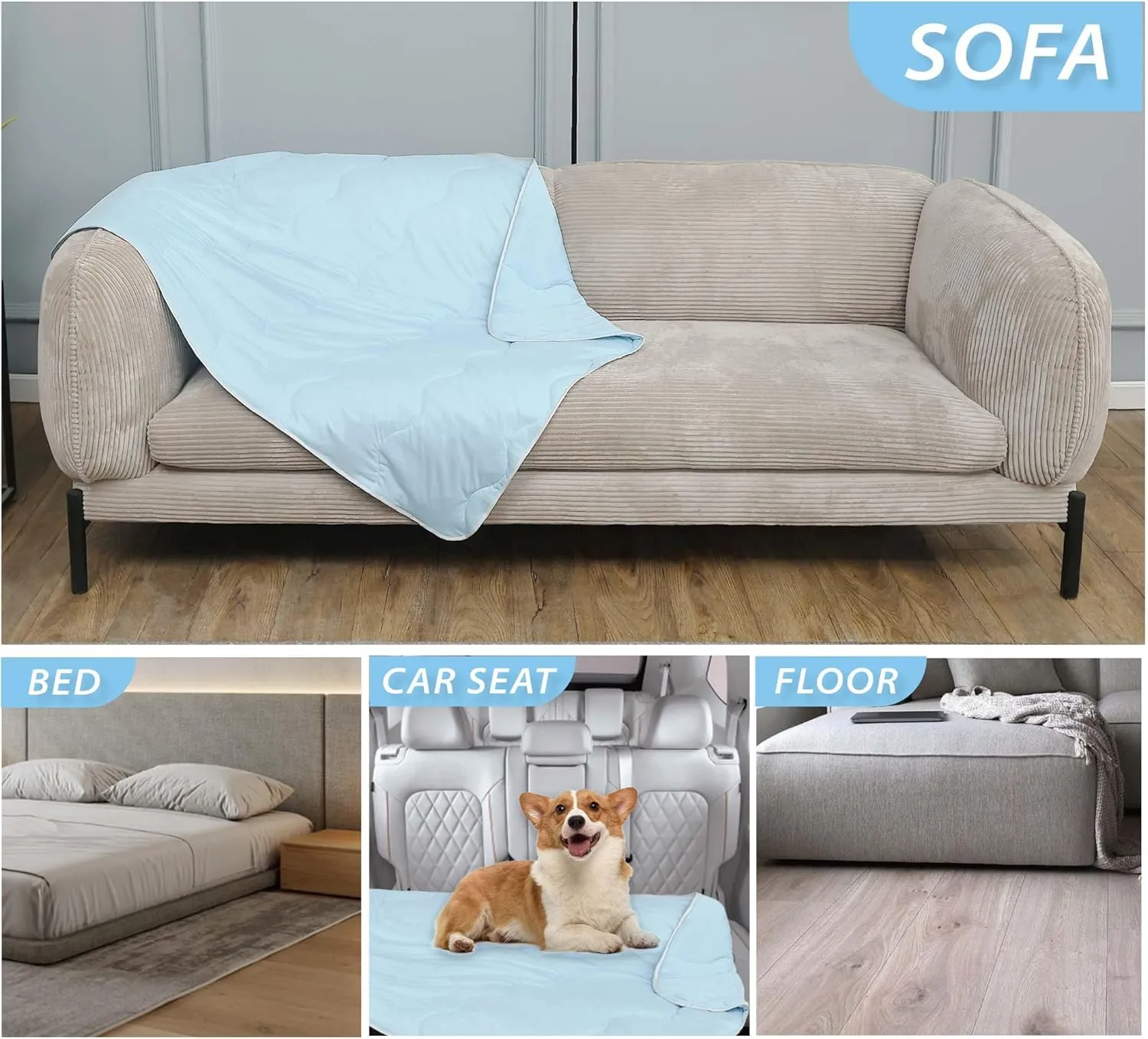 MICROCOSMOS Pet Cooling Blankets & Sleeping Mat- Reversible Washable Durable Dog Bed Cover, Easy Clean. Perfect Indoors, Outdoors or in The Car.(Sky Blue/Blue, 40" x 28")