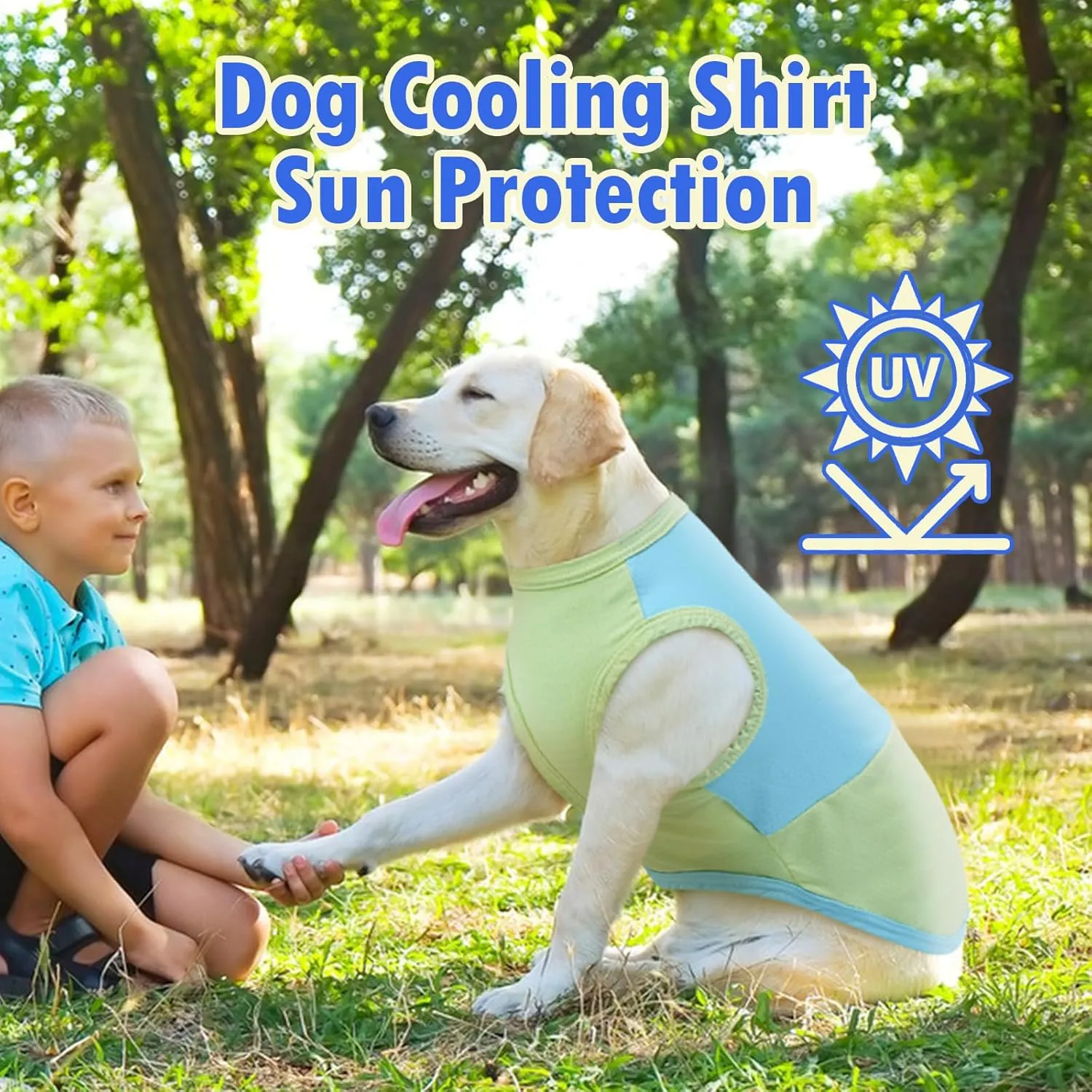 MIGOHI Dog Cooling Shirt, Lightweight Comfortable Clothes for Sensitive Skin, Breathable Dog Sleeveless Clothes, Walking, Park Play, French Bulldog, Green Blue