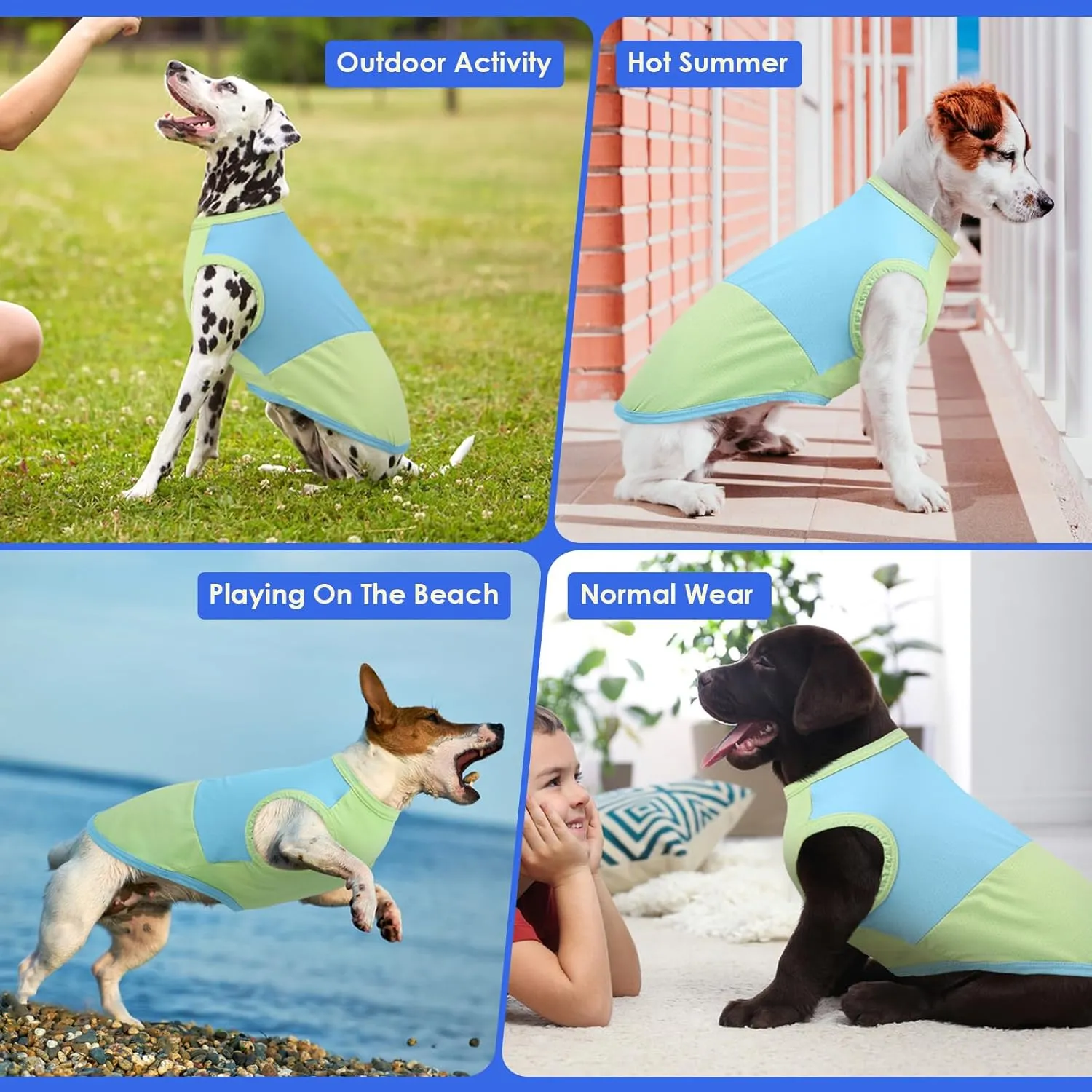 MIGOHI Dog Cooling Shirt, Lightweight Comfortable Clothes for Sensitive Skin, Breathable Dog Sleeveless Clothes, Walking, Park Play, French Bulldog, Green Blue