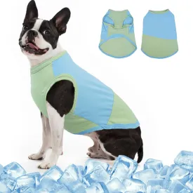 MIGOHI Dog Cooling Shirt, Lightweight Comfortable Clothes for Sensitive Skin, Breathable Dog Sleeveless Clothes, Walking, Park Play, French Bulldog, Green Blue