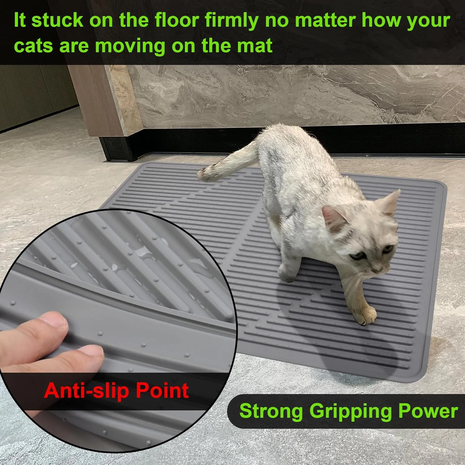 Mofason Rubber Large Cat Litter Mat - Kitty Litter Box mat - Silicone Litter Trapping Catcher Mat - Cat Supplies & Accessories for Indoor Cats (28" x 20")- Grey