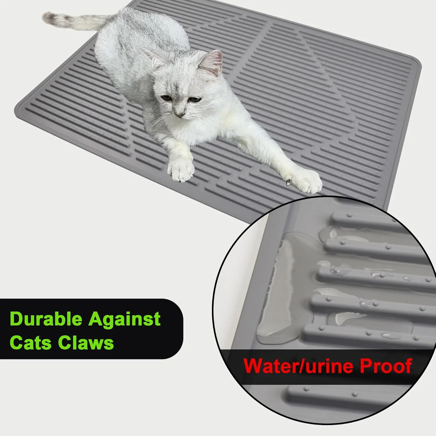 Mofason Rubber Large Cat Litter Mat - Kitty Litter Box mat - Silicone Litter Trapping Catcher Mat - Cat Supplies & Accessories for Indoor Cats (28" x 20")- Grey
