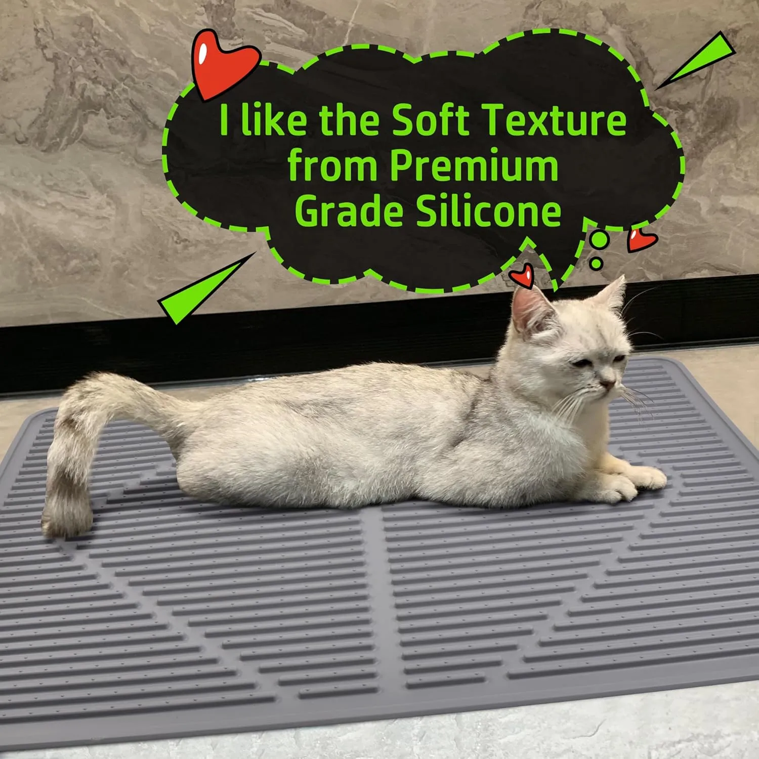 Mofason Rubber Large Cat Litter Mat - Kitty Litter Box mat - Silicone Litter Trapping Catcher Mat - Cat Supplies & Accessories for Indoor Cats (28" x 20")- Grey