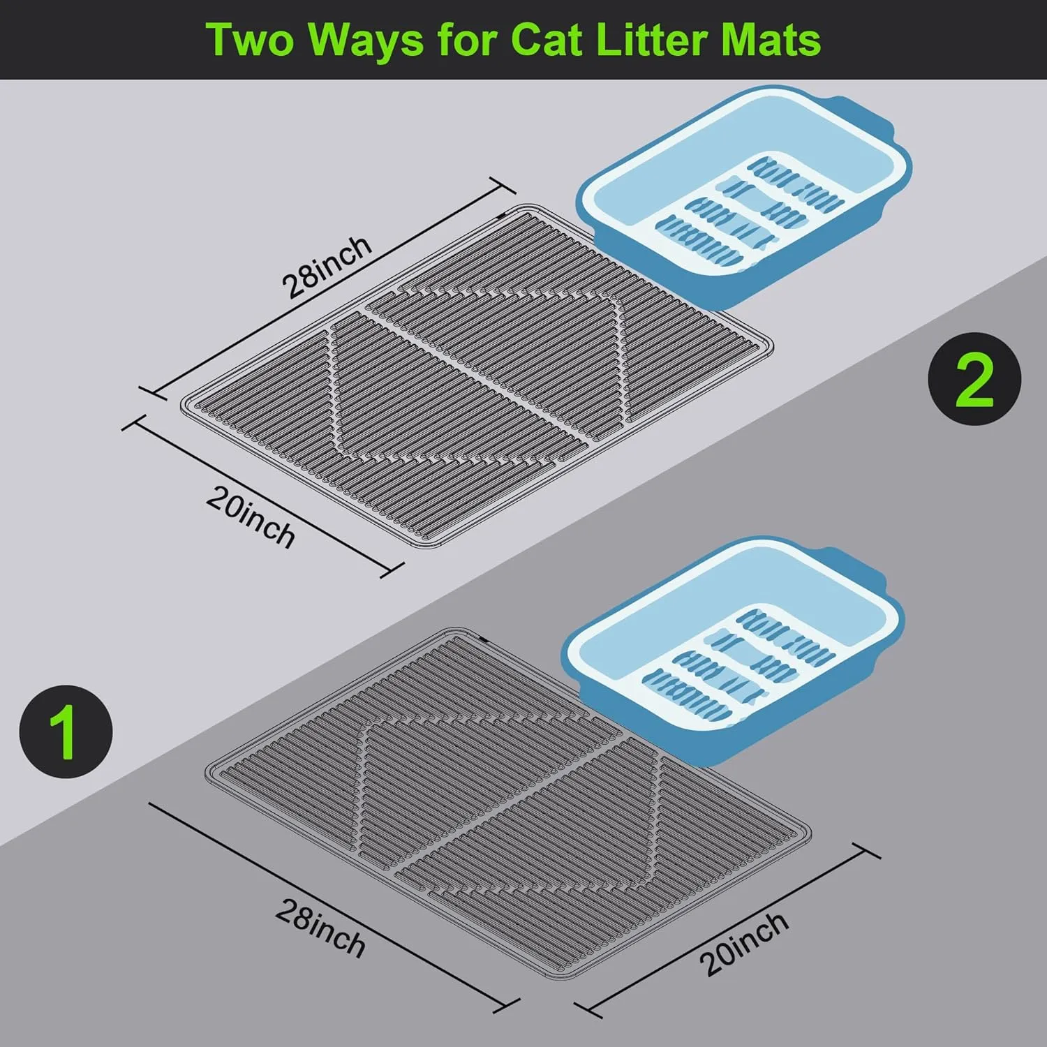 Mofason Rubber Large Cat Litter Mat - Kitty Litter Box mat - Silicone Litter Trapping Catcher Mat - Cat Supplies & Accessories for Indoor Cats (28" x 20")- Grey