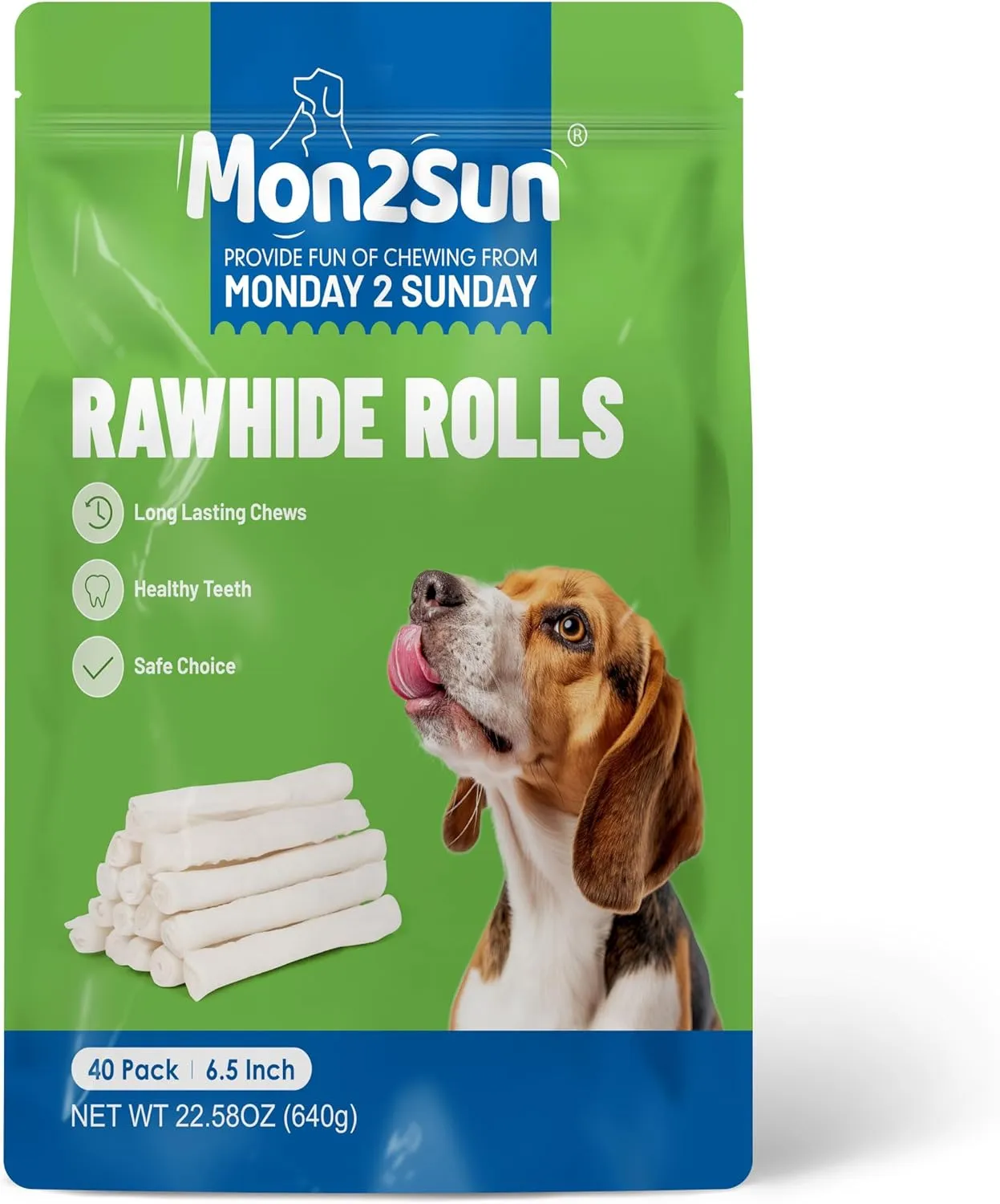 MON2SUN Dog Rawhide Rolls Twist Sticks Chew Treats Natural Flavor 6.5 Inch 40 Count for Puppy and Small Dogs