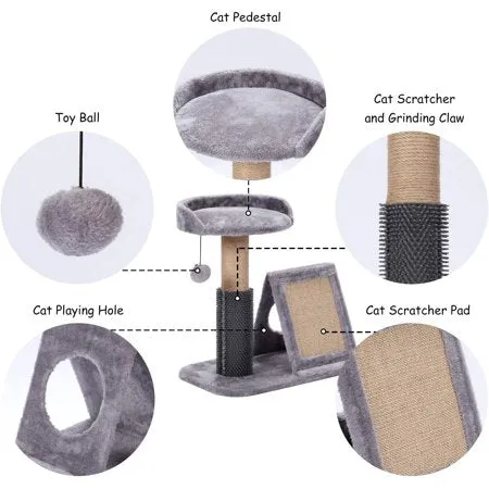 New Small Cat Tree with Sisal-Covered Scratching Posts Cozy Condo Dangling Balls for Kitten, Small Cats Spacious Perches Activity Centers