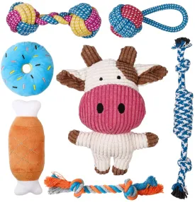 New Toozey Puppy Toys for Small Dogs, 7 Pack Small Dog Toys, Cute Calf Squeaky Dog Toys, Durable Puppy Teething Toys, Ropes Puppy Chew Toys, Non-Toxic and Safe