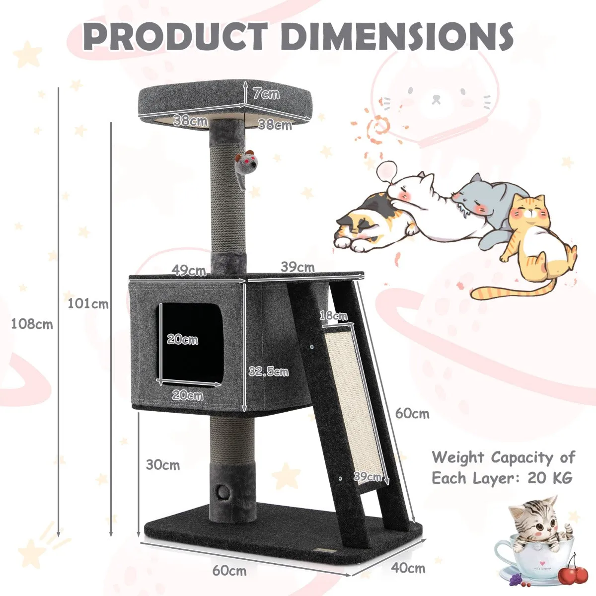 NNECW Cat Climb Stand with Scratching Ramp & Posts