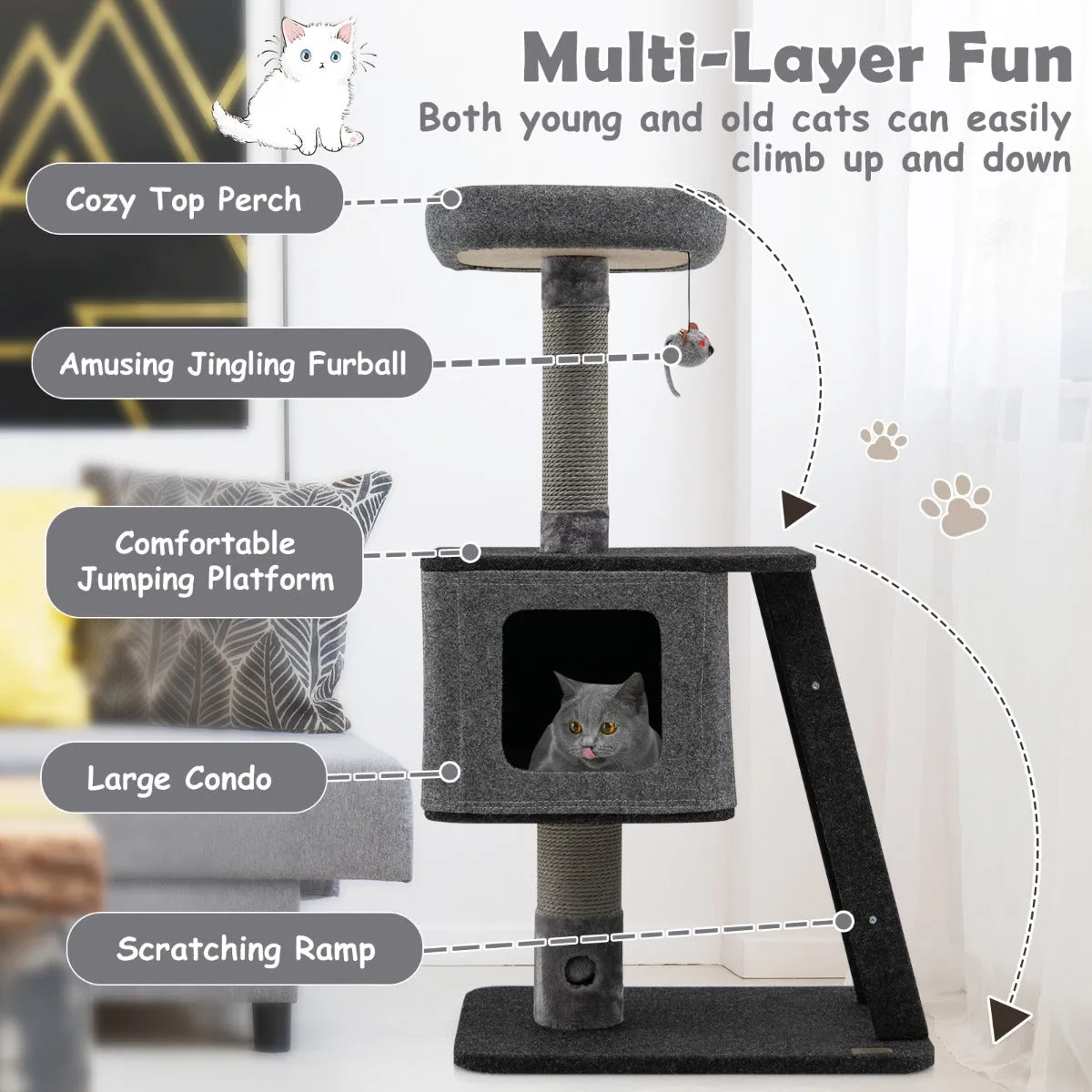 NNECW Cat Climb Stand with Scratching Ramp & Posts