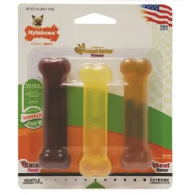 Nylabone Moderate Chew 3-Pack Peanut Butter, Bacon & Beef Petite